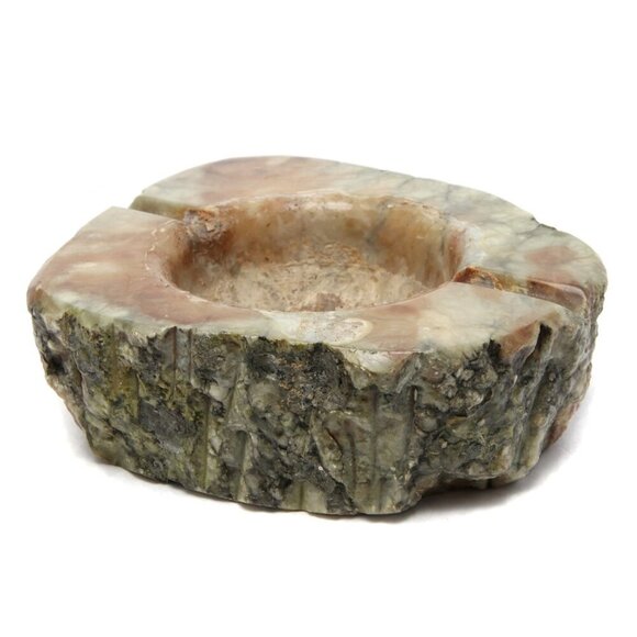 Vintage Alabaster Marble Ashtray Italy Natural Solid Stone Carved Green 70s MCM - Picture 1 of 8